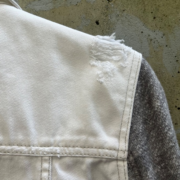Free People Distressed Knit / Denim Jacket, Gray / White Jean, Medium - Picture 12 of 17